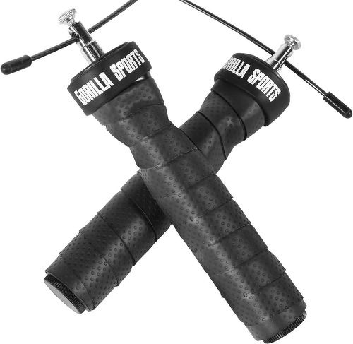 GORILLA SPORTS-Corde à sauter professionnelle noire/rouge avec sac et poids additionnels inclus-image-1