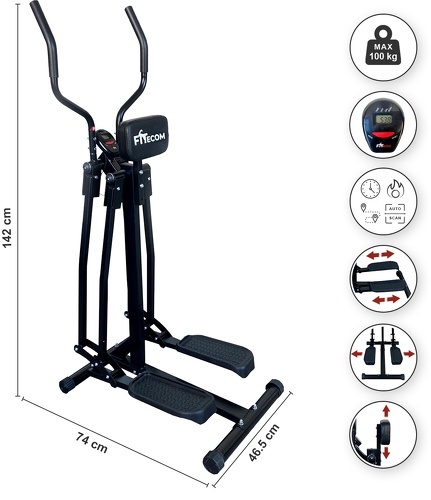 FITecom-Vélo Elliptique Air Walker Cardio Fitness avec Ordinateur et Écran LCD Support Abdominal Cross Trainer Noir Velo d’Appartement-image-3