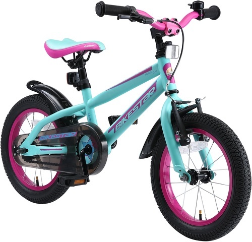 BIKESTAR-BIKESTAR Vélo enfant pour garcons et filles de 4 - 5 ans | Bicyclette enfant 14 pouces VTT avec freins | Turquoise & Berry-image-1