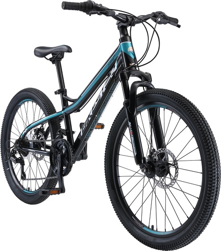 BIKESTAR-BIKESTAR VTT Vélo tout terrain pour enfants de 10 - 13 ans | Bicyclette 24 pouces 21 vitesses Shimano, hardtail, Freins Disc, Suspension | Noir & Bleu-image-1