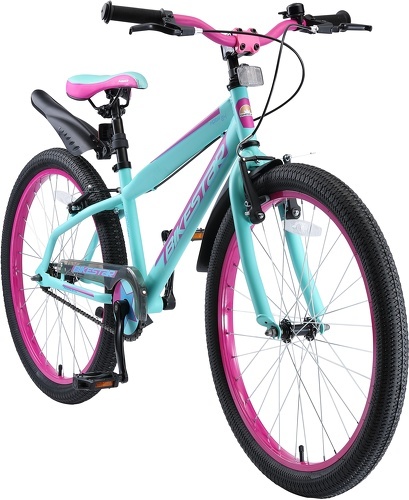 BIKESTAR-BIKESTAR Vélo enfant pour garcons et filles de 10 - 13 ans | Bicyclette enfant 24 pouces VTT avec freins | Turquoise & Berry-image-1