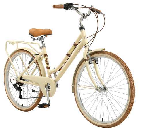 BIKESTAR-BIKESTAR VTC Vélo de ville en aluminium 26" pouces | 7 vitesse Shimano, Vélo urbain pour femme, Vélo de Confort Retro | Beige-image-1