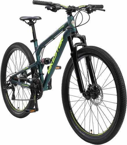 BIKESTAR-BIKESTAR VTT en aluminium, frein à disque, 21 vitesses Shimano, 27.5 pouces | Mountainbike tout suspension integral cadre 16.5 pouces | Vert-1