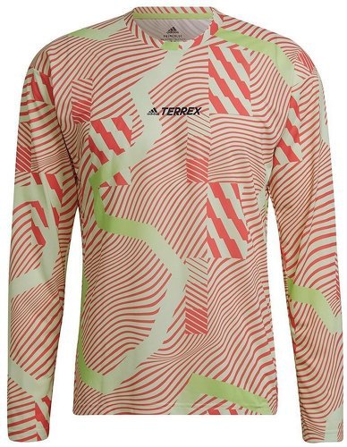 adidas Performance-T-shirt de course adidas Terrex Trail Graphix vert manches longues fluo/rouge-image-1