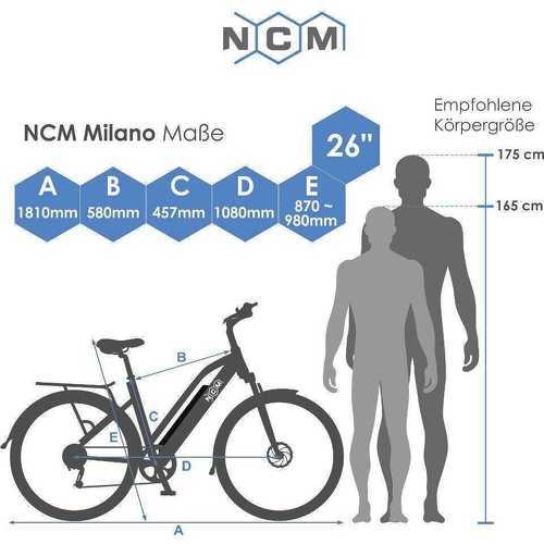 NCM BIKE-Vélo Électrique Trekking Ncm Bikes Milano Blanc Mat - 26", 250W, Batterie Amovible 48V 13Ah-4