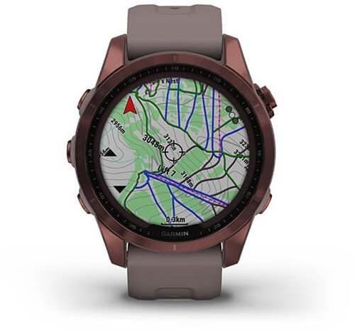 GARMIN-Fenix 7S Sapphire Solar Titane avec revêtement bronze et bracelet gris taupe-4