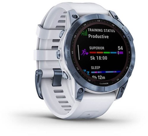 GARMIN-Fénix 7 Sapphire Solar Titane avec revêtement Cobalt Blue DLC et bracelet blanc-3