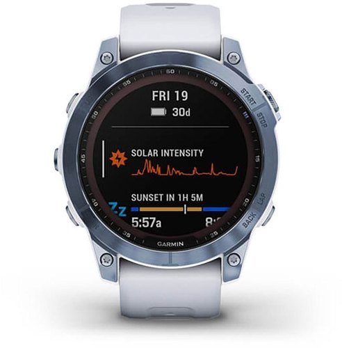 GARMIN-Fénix 7 Sapphire Solar Titane avec revêtement Cobalt Blue DLC et bracelet blanc-2