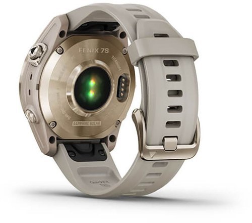 GARMIN-Fenix 7S Sapphire Solar Titane avec revêtement Light Gold et bracelet beige sable-1