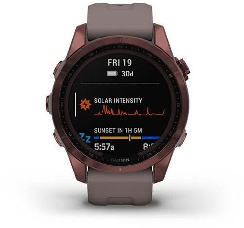 GARMIN-Fenix 7S Sapphire Solar Titane avec revêtement bronze et bracelet gris taupe-2
