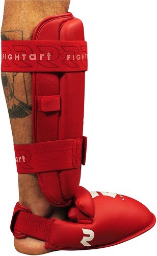 Fightart-Protège-tibia et pied de karaté - entraînement et compétition - Modèle rouge-3