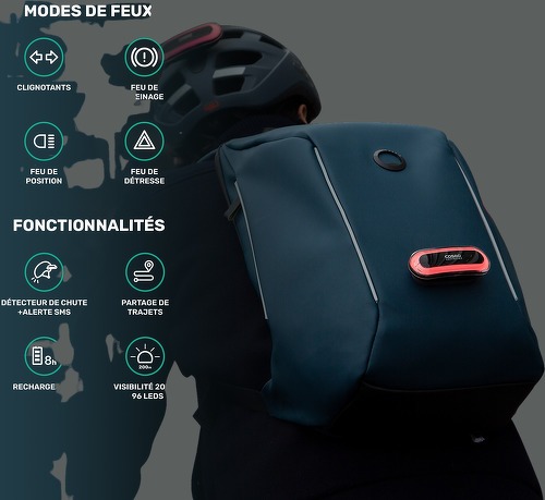 Cosmo-Sécurain Connecté Imperméable Avec Feu Arrière Connecté Et Intelligent - Sac à dos de vélo-1