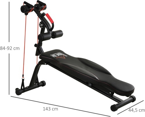 HOMCOM-Banc de musculation pliable inclinable multifonction banc Fitness sit-up bandes d'extension latérales + poignée traction acier revêtement synthétique noir rouge-2