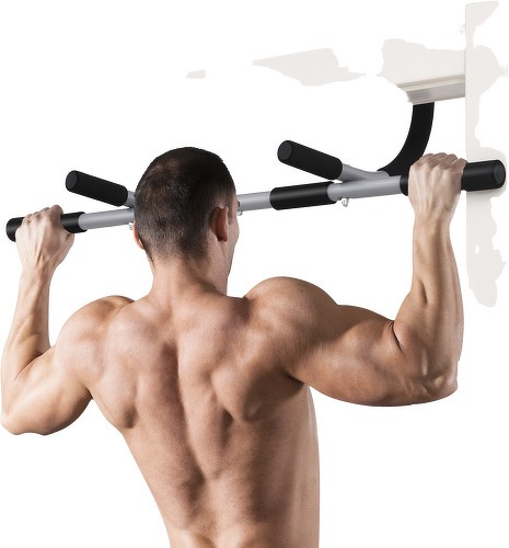 HOMCOM-Barre de traction - barre de porte - pull up bar - barre d'étirement musculation pour cadres de porte - acier gris-1