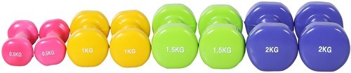 HOMCOM-Ensemble d'haltères courtes total 10 Kg - paires de 0,5/1/1,5/2 Kg avec malette - entraînement musculaire & haltérophilie - métal PU multicolore-0