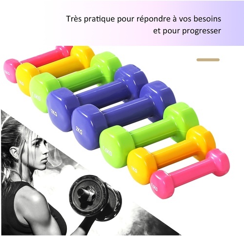 HOMCOM-Ensemble d'haltères courtes total 10 Kg - paires de 0,5/1/1,5/2 Kg avec malette - entraînement musculaire & haltérophilie - métal PU multicolore-4