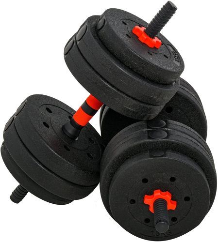 HOMCOM-Ensemble d'haltères courtes total 25 Kg - barres incluses - entraînement musculaire & haltérophilie - acier HDPE noir rouge-0