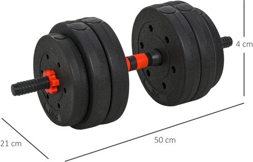 HOMCOM-Ensemble d'haltères courtes total 25 Kg - barres incluses - entraînement musculaire & haltérophilie - acier HDPE noir rouge-2