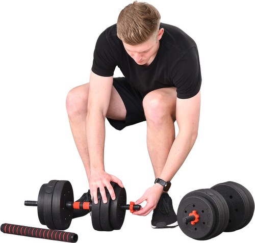 HOMCOM-Ensemble d'haltères courtes total 25 Kg - barres incluses - entraînement musculaire & haltérophilie - acier HDPE noir rouge-4