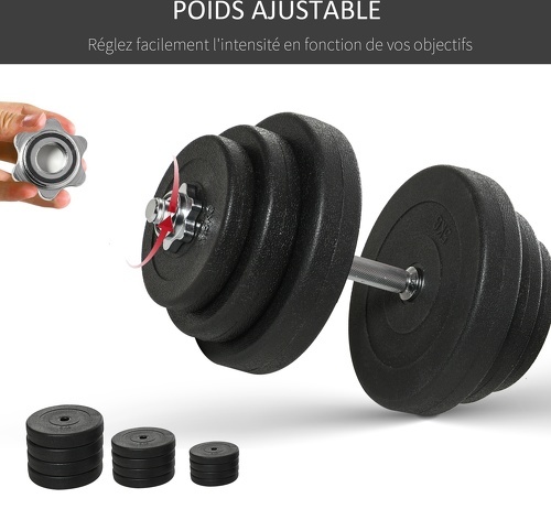 HOMCOM-Ensemble d'haltères courtes total 36 Kg - barres incluses - entraînement musculaire & haltérophilie - acier HDPE noir-4