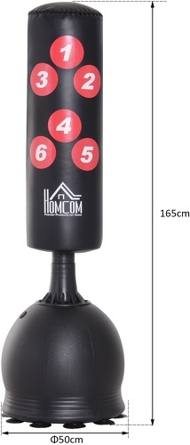 HOMCOM-HOMCOM Sac de frappe boxe sur pied punching ball autoportant adulte enfant H1,65 m cibles de touche ventouses antidérapantes noir rouge-2