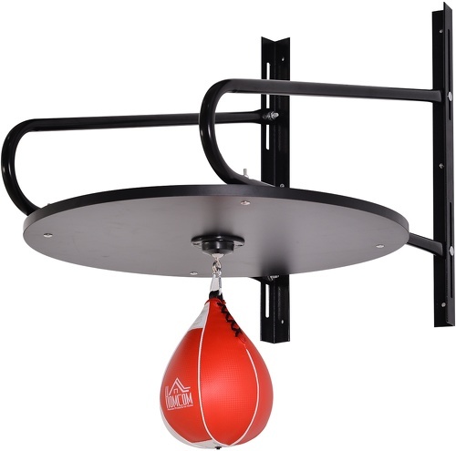HOMCOM-Punching ball poire de vitesse boxe avec support plateau tournant + pompe MDF acier revêtement synthétique rouge noir-image-1