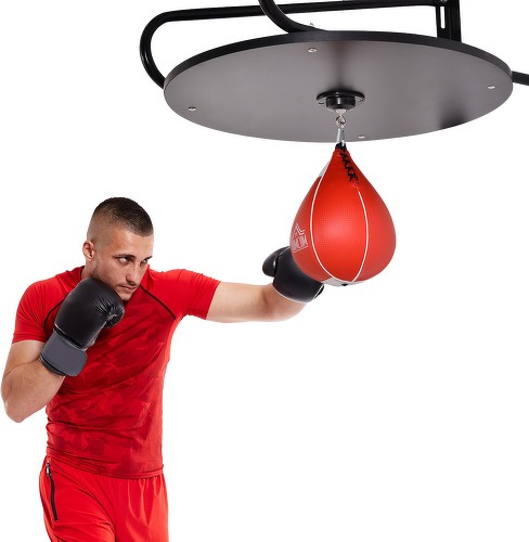 HOMCOM-Punching ball poire de vitesse boxe avec support plateau tournant + pompe MDF acier revêtement synthétique rouge noir-1