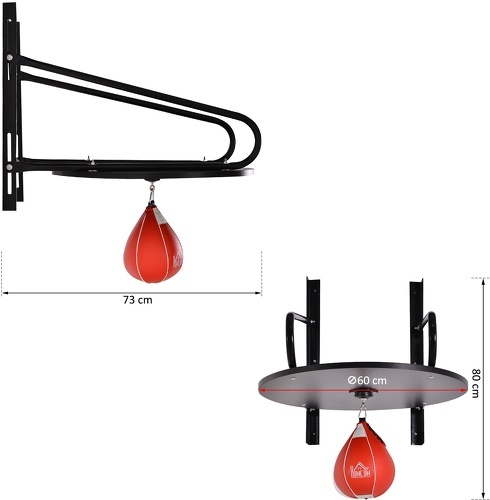 HOMCOM-Punching ball poire de vitesse boxe avec support plateau tournant + pompe MDF acier revêtement synthétique rouge noir-2