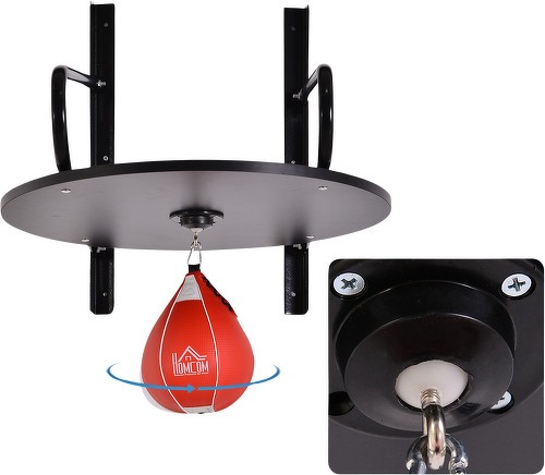 HOMCOM-Punching ball poire de vitesse boxe avec support plateau tournant + pompe MDF acier revêtement synthétique rouge noir-4