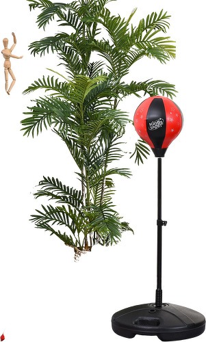 HOMCOM-Punching ball sur pied pour enfant hauteur réglable 78-120 cm base de lestage paire gants inclus rouge noir-1