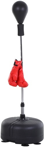 HOMCOM-Punching ball sur pied réglable en hauteur 136-154 cm avec gants et base de lestage à ventouses noir-image-1