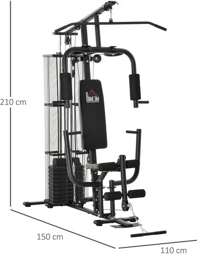 HOMCOM-Station de musculation - entrainement complet - développé couché, butterfly, barre latissimus, curler, bande résistance - 10 contrepoids - acier noir-1