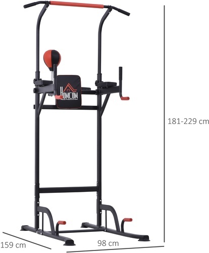 HOMCOM-Station de traction musculation multifonctions punching ball chaise romaine hauteur réglable acier noir rouge-image-1