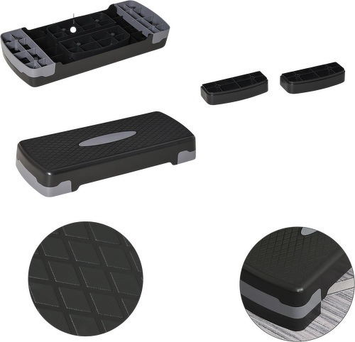 HOMCOM-Stepper Fitness Aerobic hauteur reglable surface antiderapante dim. 68L x 29l x 10-15H cm plastique gris noir-4