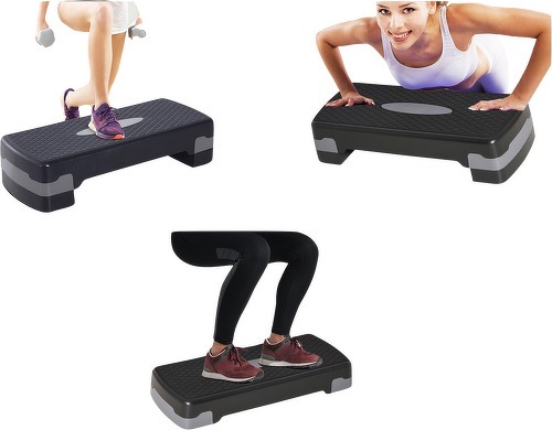 HOMCOM-Stepper Fitness Aerobic hauteur reglable surface antiderapante dim. 68L x 29l x 10-15H cm plastique gris noir-3