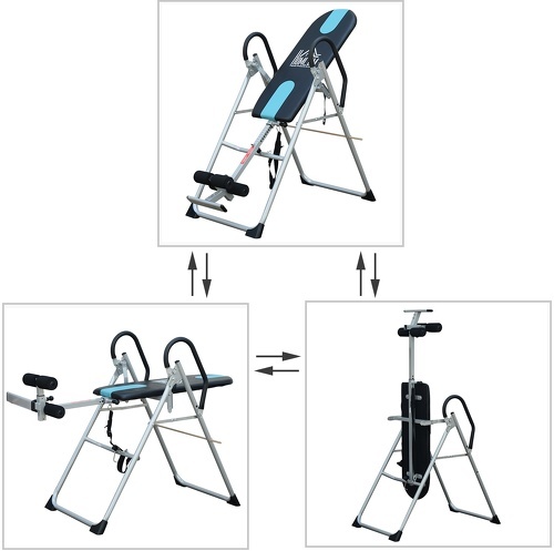 HOMCOM-Table d'inversion de musculation pliable ceinture de sécurité réglable acier coloris argent noir-4