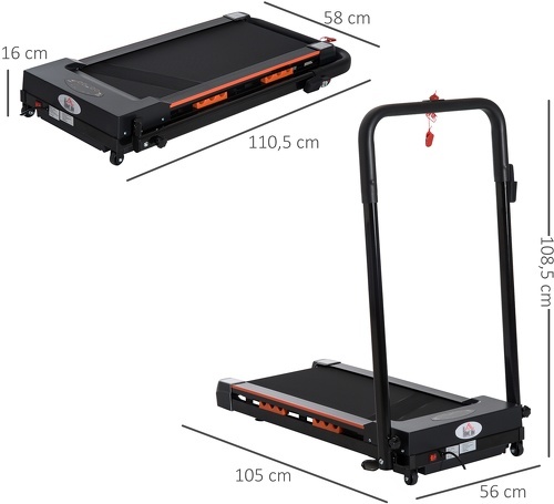 HOMCOM-Tapis de course électrique de marche 370 W pliable télécommande écran LCD vitesse 1-6 Km/h acier noir-2