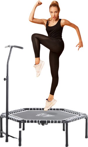 HOMCOM-Trampoline de Fitness / Gymnastique haute performance Ø 122 cm élastiques Bungee + guidon hauteur réglable 122-138 cm gris noir-1