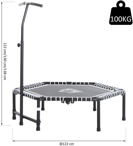 HOMCOM-Trampoline de Fitness / Gymnastique haute performance Ø 122 cm élastiques Bungee + guidon hauteur réglable 122-138 cm gris noir-2