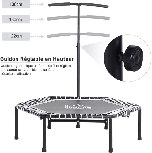 HOMCOM-Trampoline de Fitness / Gymnastique haute performance Ø 122 cm élastiques Bungee + guidon hauteur réglable 122-138 cm gris noir-3