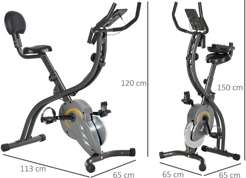 HOMCOM-Vélo d'appartement pliable selle réglable dossier guidon ergonomique écran LCD multifonction bandes résistance acier-2