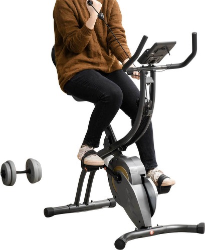 HOMCOM-Vélo d'appartement pliable selle réglable dossier guidon ergonomique écran LCD multifonction bandes résistance acier-3