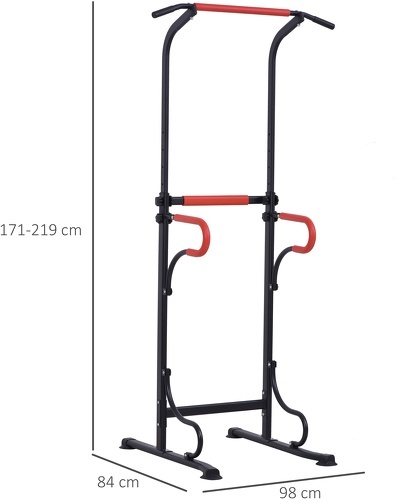 HOMCOM-Station de musculation multifonctions barre de traction chaise romaine hauteur réglable acier noir rouge-2