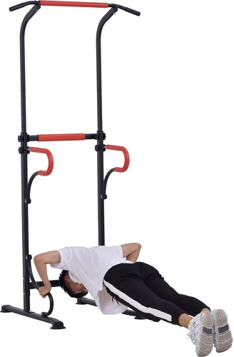 HOMCOM-Station de musculation multifonctions barre de traction chaise romaine hauteur réglable acier noir rouge-3