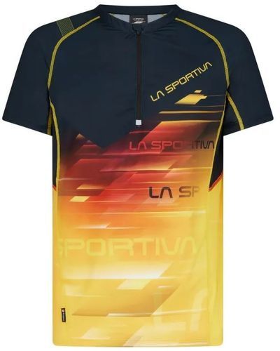 LA SPORTIVA-La sportiva xcelerator noir et jaune tee shirt running homme-0