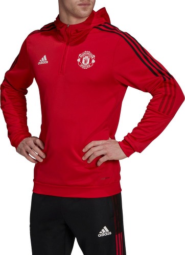 adidas Performance-Manchester United Sweat 1/4 zip Rouge Homme Adidas-image-1