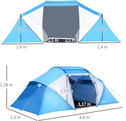 Outsunny-Tente de camping 4-6 personnes 2 cabines fenêtre grande porte 4,6L x 2,3l x 1,95H m-2