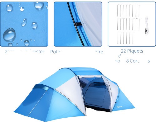 Outsunny-Tente de camping 4-6 personnes 2 cabines fenêtre grande porte 4,6L x 2,3l x 1,95H m-4