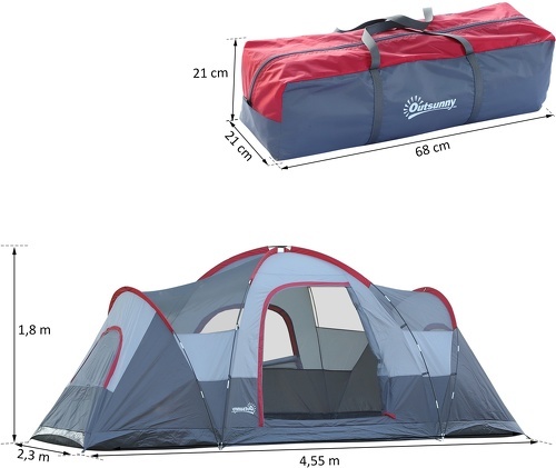 Outsunny-Tente de camping familiale 5-6 personnes - grande porte + 3 fenêtres - dim. 4,55L x 2,3l x 1,8H m fibre verre polyester oxford gris-2