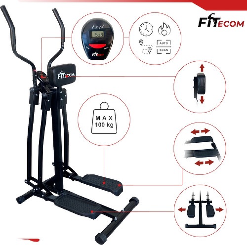 FITecom-Vélo Elliptique Air Walker Cardio Fitness avec Ordinateur et Écran LCD Support Abdominal Cross Trainer Noir Velo d’Appartement-0